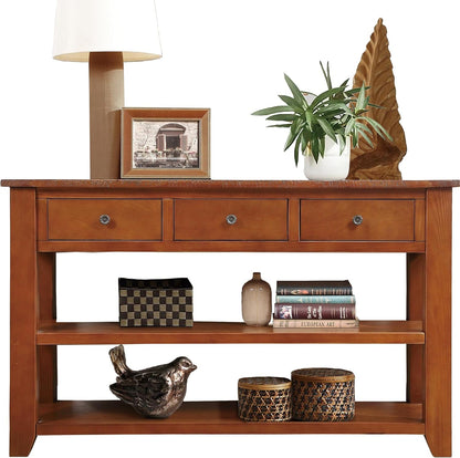 Solid Wood Console Table Entryway Table with Storage Drawers and Bottom Shelf Sofa Table for Entry Hallway Foyer Sofa Couch Table,Fully Assembled (48.8" Brown)