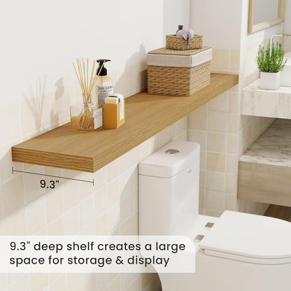 Fun Memories 55 Inch Fireplace Mantel Shelf -Long Floating Shelves, Deep Wall Mounted Farmhouse Display Shelves with Invisible Heavy Duty Metal Bracket, Oak, 2 Pack