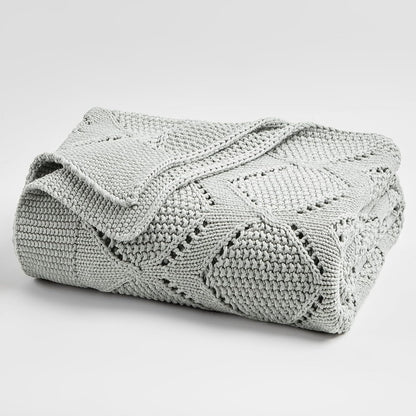 Longhui bedding Chunky Cotton Knit Throw Blanket for Couch, Sofa, Bed, or Chair, Decorative Breathable Fall Cable Knit Blanket 51 x 63 Inches, Grey