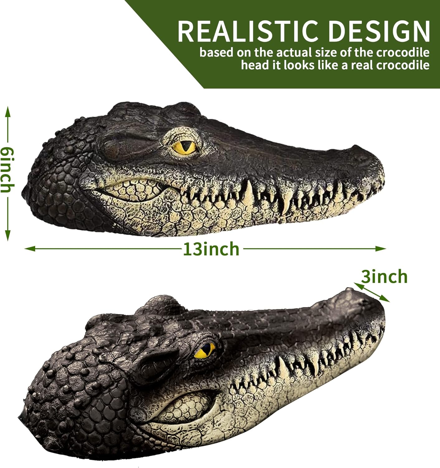 Floating Alligator Head,Alligator Head Decoy for Pool,Resin Crocodile Head for Swimming Pool and Pond,Deterrent Ducks,Predator,Heron etc,Outdoor Statues,Garden Home Decor Art