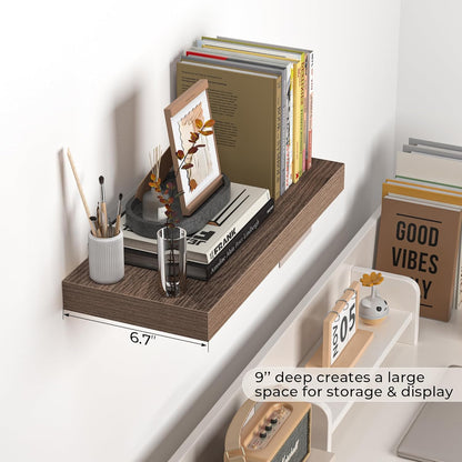 Fun Memories Floating Shelves - 16 Inch Wall Shelf for Decor & Storage - Wall Mounted Display Shelving with Invisible Heavy-Duty Metal Bracket 2Pack, Walnut