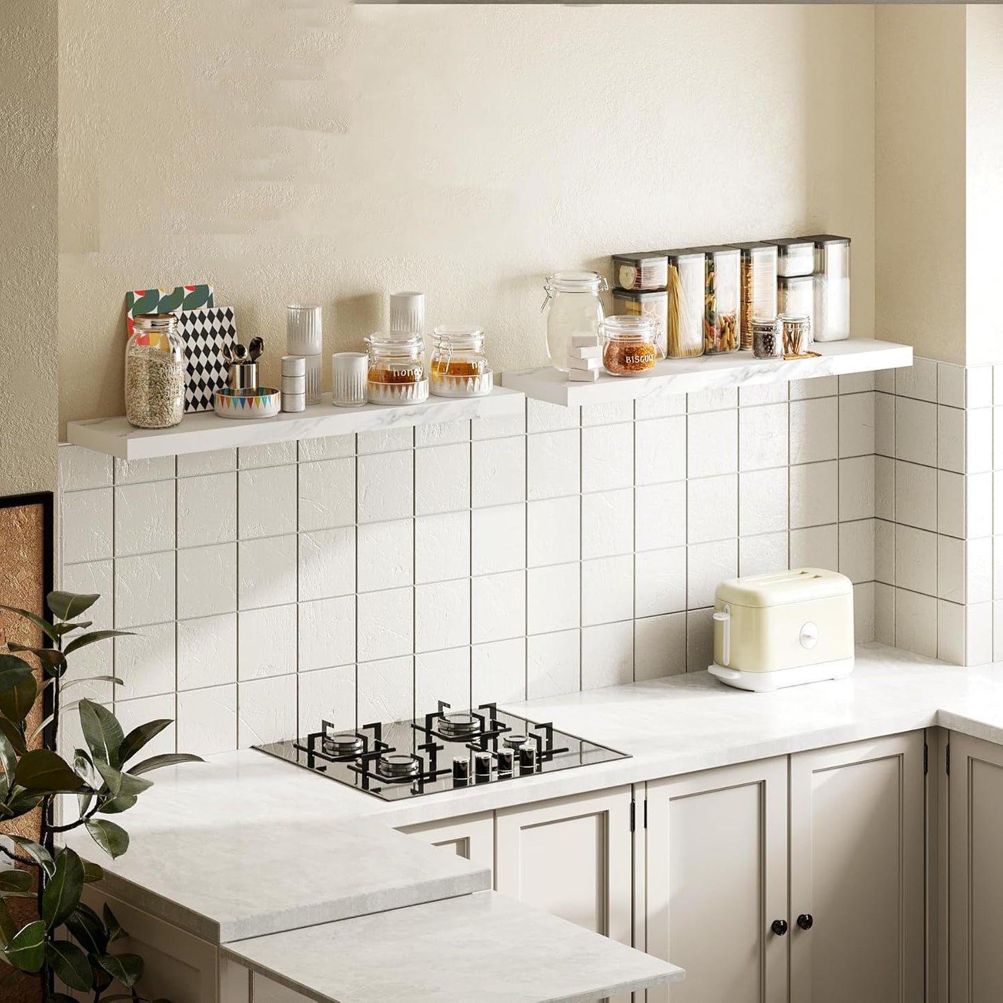 BAMEOS Floating Shelves,40 in W x 8in D Wall Mounted Wooden Shelves with Invisible Brackets Set of 2, Hanging Wall Shelves Decoration for Bedroom, Bathroom, Living Room and Kitchen