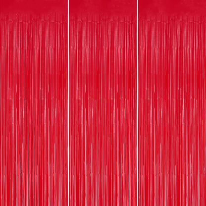 3 Pack Foil Fringe Backdrop - Pastel Red Shiny Tinsel Curtains for Party Decoration/Photo Booth Props - 3.3x8.2 FT Metallic Foil Backdrop for Birthday, Wedding, Graduation, Christmas.