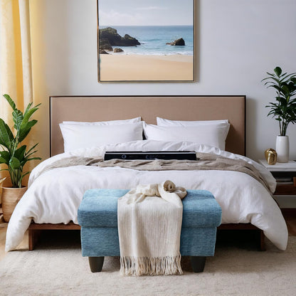 Ottoman Rectangular Storage Ottoman Bench, Flannel Footrest Stool Footstool with Lid for Living Room, Bedroom, Entryway, Light Blue, 28.5"x19"x17.5"