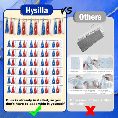 3P Red Blue White Foil Fringe Metallic Tassel Streamers Banner Tassel Garland for Parade Floats, Bachelorette, Wedding, Birthday, Halloween, Christmas, Bridal/Baby Shower Party Decorations