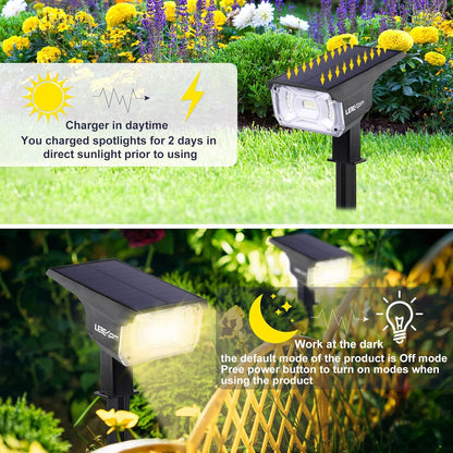 40 LEDs Spotlights,IP65 Waterproof Solar Powered Landscape Spotlights 2-in-1 Wall Light, Outdoor Landscaping Lights Auto On/Off for Yard Garden 2Pack Warm-White