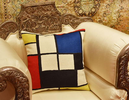 Kandinsky Modern Pillow Cover Red White Blue Black - Tableau Geometric Pillowcase Abstract Chair Cushion Contemporary Outdoor Boho Chair Handmade Wool 18x18