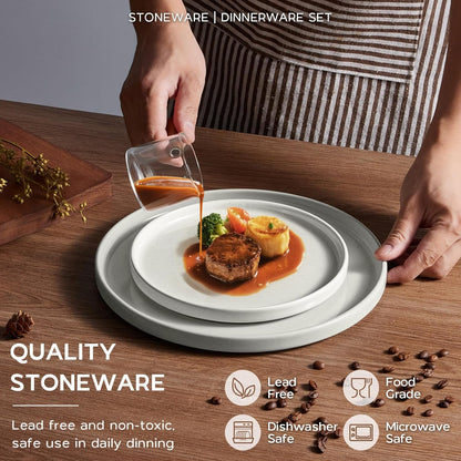 Stoneware Dinnerware Sets for 2, Onader Speckled Plates and Bowls, 8 Pieces Ceramic Dish Dinner Set with Pasta Bowl, Microwave & Dishwasher Safe - Cloud White