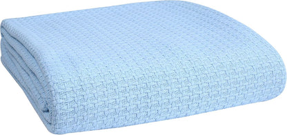Elvana Home 100% Cotton Bed Blanket, Breathable Bed Blanket Full - Queen Size, Cotton Thermal Blankets Full - Queen, Perfect for Layering Any Bed for All Season, Light Blue