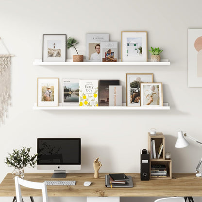 Picture Ledge Shelf for Wall, 16 inch Solid Pine Wood Nursery Book Shelves 2 Packs, Floating Ledge Shelves for Kids' Room Bedroom Bathroom Living Room Photo Frames Office Nursey Wall Decor, White