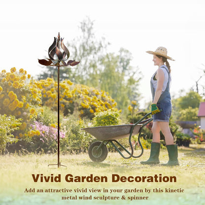 Wind Spinners Outdoor - Large Tulip Metal Bronze Color Wind Sculptures & Spinner, Kinetic Gift Ideal Windmill Decor for Garden and Yard (75 inch Height)