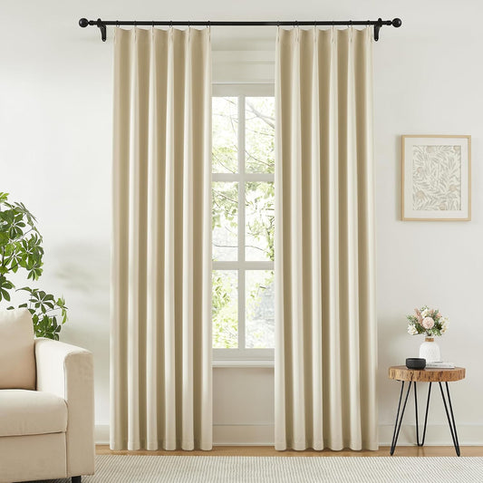 KangBang Beige Pinch Pleated Curtains 84 Inch Length, Pinch Pleat Room Darkening Blackout Modern Soft Drapes with Hooks for Nursery Bedroom(40”Wx84”L, Cream, 2 Panels)