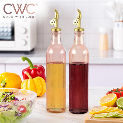 COOK WITH COLOR Glass Olive Oil Bottle Dispenser - 2 Pack- 17oz Oil and Vinegar Cruet - Olive Oil Carafe Decanter for Kitchen