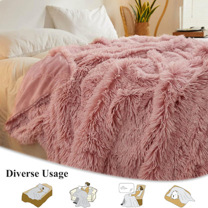 XeGe Plush Faux Fur Throw, Comfy 50x60 Fuzzy Blanket, Luxury Boho Lightweight Couch Blanket, Soft Fluffy Shaggy Lap Throw for Couch Bed Sofa Christmas Housewarming Gift Ombre Pink