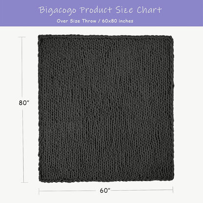 Bigacogo Chunky Knit Throw Blanket for Couch, 60x80 inches, 100% Hand Knitted with Thick Jumbo Chenille Yarn, Cozy Soft Large Rope Knot Cable Crochet Blankets for Sofa Bed Living Room, Dark Grey