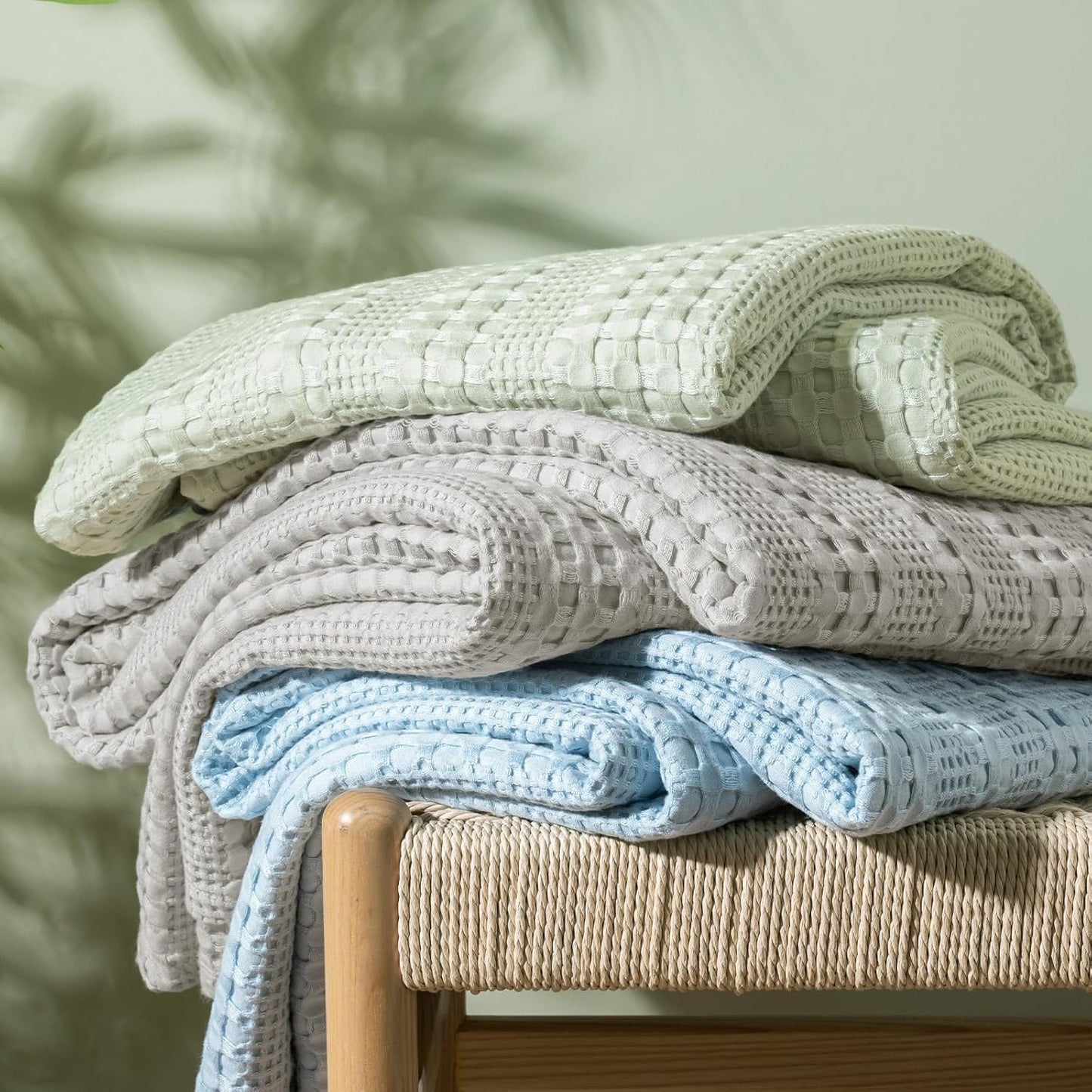 PHF Cooling Waffle Blanket Queen Size, Lightweight 60% Rayon Derived from Bamboo & 40% Cotton Breathable Blanket for Hot Sleepers, Soft and Luxury for Bed Couch and Sofa, 90"x90", Grey