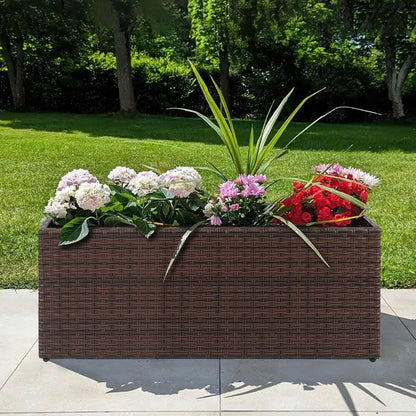 SUNNYPARK Set of 2 Large Rectangular Planter with Removable Liner, All-Weather PE Rattan Modern Planters Indoor Outdoor Flower Plant Pots Garden Box Patio Yard Front Porch Deck
