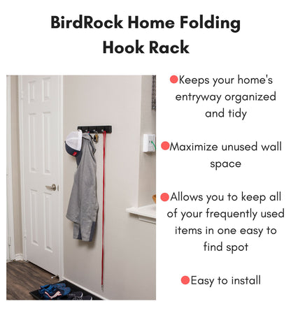 BIRDROCK HOME Folding Hook Coat and Hat Rack - 4 Hooks - 14 Inches - Wall Mount - Decorative Home