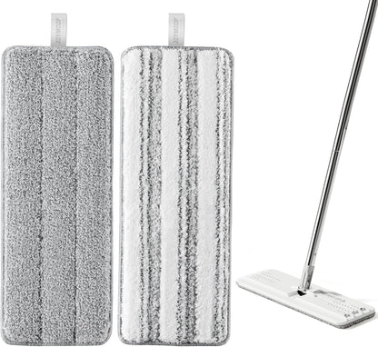 JOYMOOP Mop Replacement Pads, Reusable Microfiber Mop Pads for 13-inch Flat Mop and Mop Bucket Set, Pack of 2 Refills - Grey and Stripe