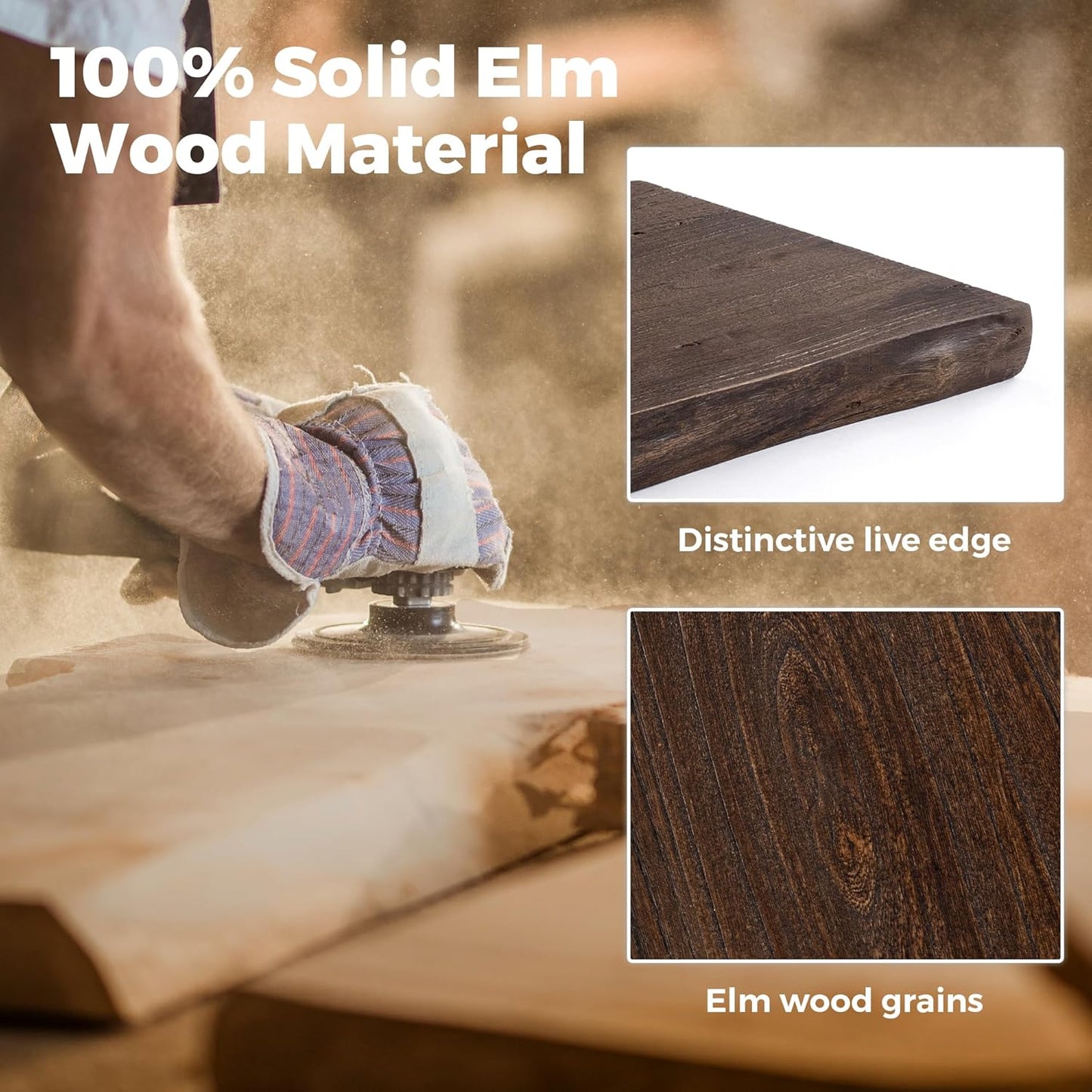 RICHFOCUS Live Edge Elm Floating Shelves - 40" W x 9.3" D Rustic Solid Wood Wall Shelves with Invisible Bracket, Wall-Mounted for Living Room, Bedroom, Kitchen Storage & Display, Set of 2, Walnut