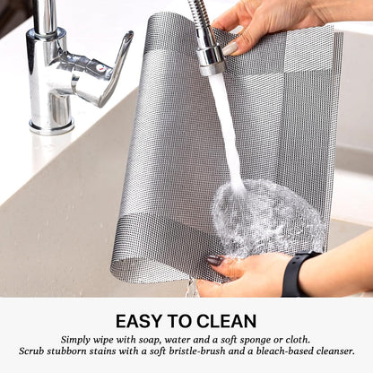 LEXMORE PlaceMats Set of 12 Vinyl/Plastic Woven Place Mats for Kitchen Table Indoor/Outdoor Washable PlaceMat Wipeable Dining Table Mats(Silver Cube)