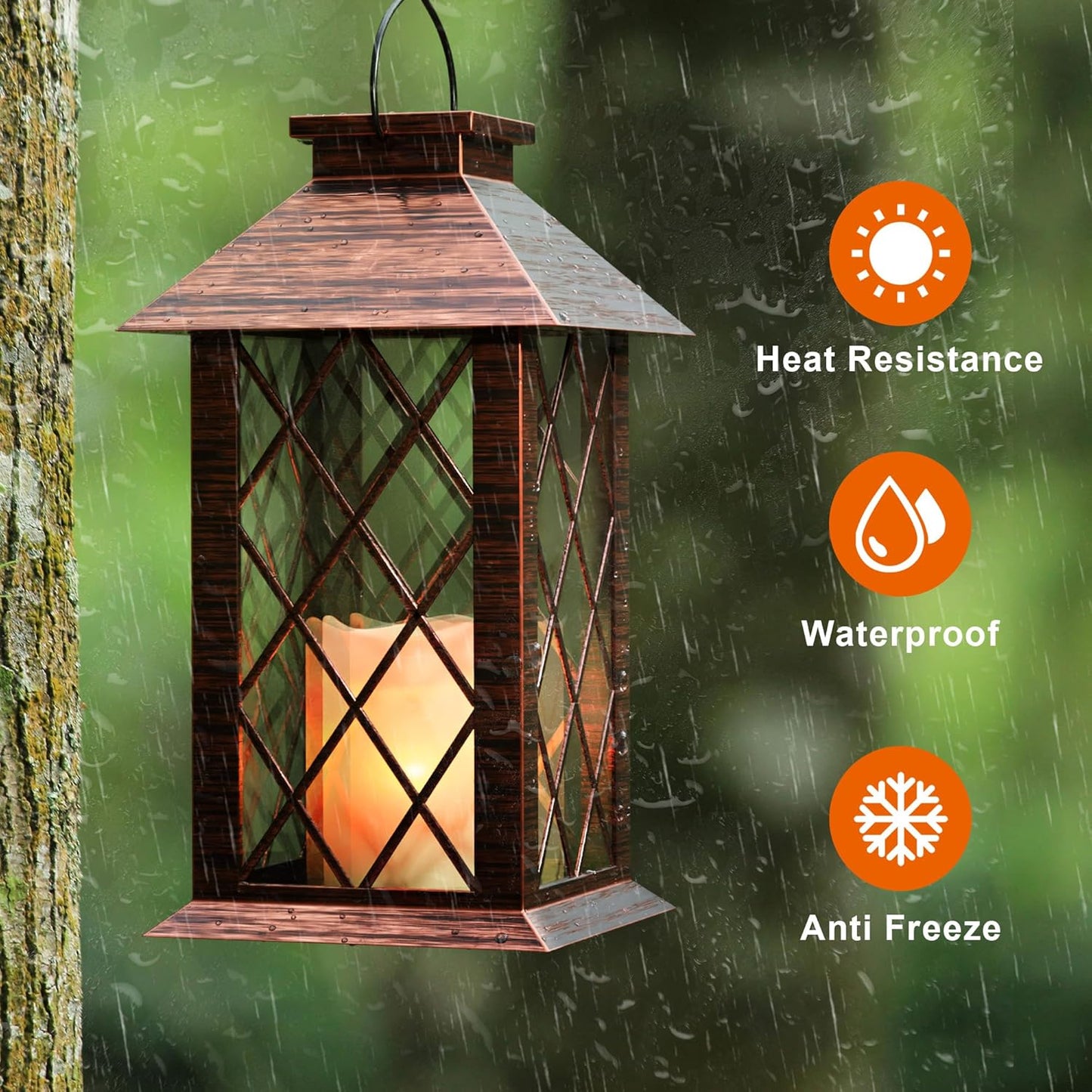 Solar Lanterns Outdoor, Waterproof Garden Hanging Lanterns,13" Outdoor Decorative Lantern with LED Flickering Flameless Candles, Vintage Lantern for Porch, Yard,Patio Decor