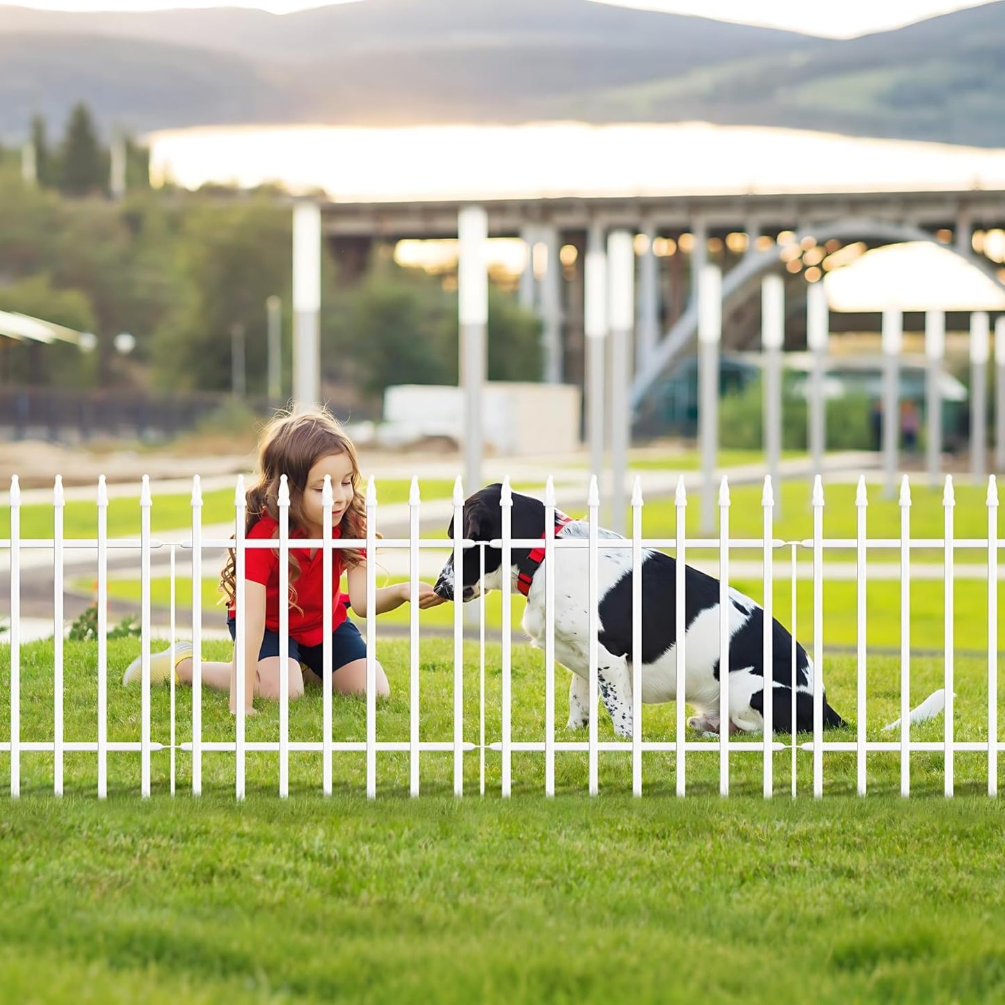 Metal Garden Fence 24" W x 24" H (10 Panels, Total 20 ft), Decorative Border Folding Fence, Landscape Fencing for Flower Bed, Yard, Animal Barrier