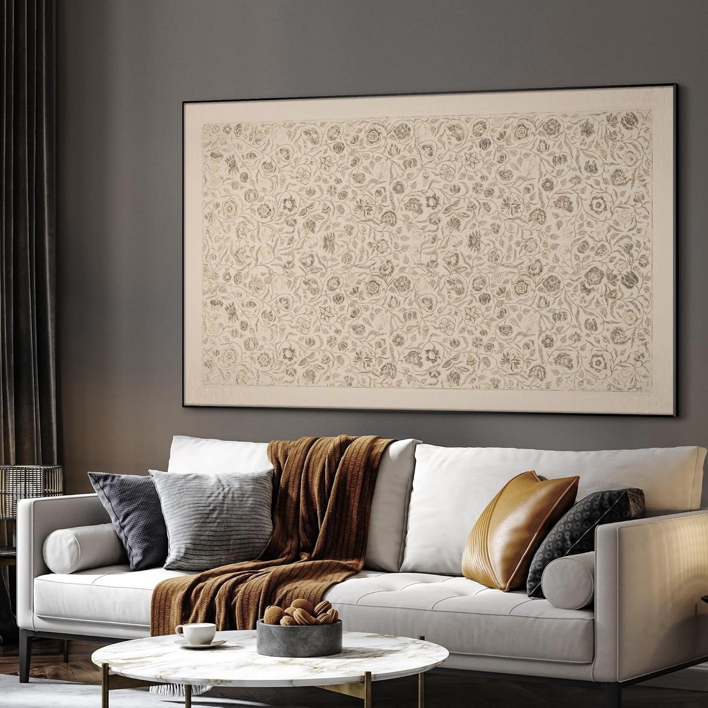 SIGNWIN 46"x72" Extra Large Framed Wall Art Vintage Botanical Sketch with Detailed Floral Pattern, Classic Nature Illustration for Home Living Room Bedroom Decor (Frame Assembly Required)