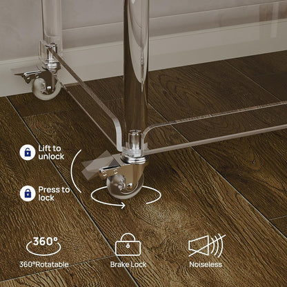 HMYHUM Acrylic Bar Cart with 4 Lockable Wheels, 30.5" L x 15.2" W x 34.5" H, Rolling Serving Cart for The Home Bar, Kitchen, Living Room, with Pulling Handle, Modern, 3-Tier, Clear