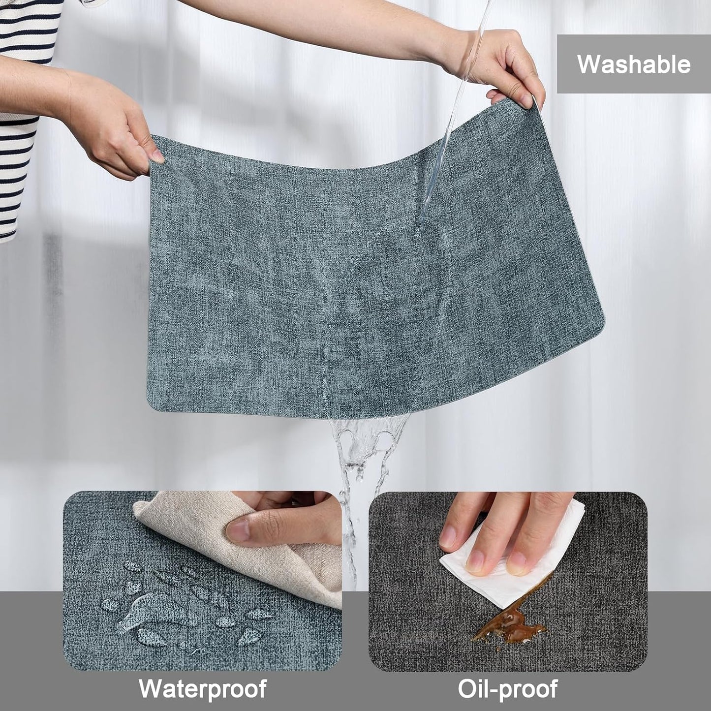 Myir JUN Dual Sided Placemats, Faux Leather Set of 6 Indoor & Outdoor Square Non-Slip Table Mats (Gray Light Blue, Set of 6)