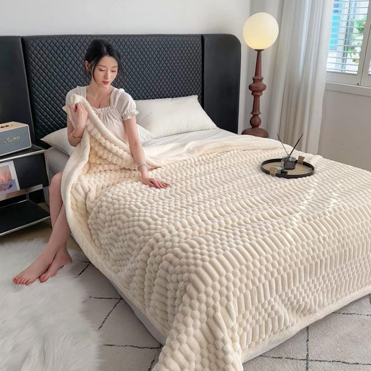 UKELER Off White Sherpa Throw Blankets 60 × 80 inch, 470 GSM Striped Sherpa Fleece Blanket for All Season, Warm and Cozy Blanket for Couch Sofa Bed Office Camping