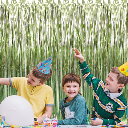 GOER 3.2 ft x 9.8 ft Metallic Tinsel Foil Fringe Curtains,Pack of 2 Party Streamer Backdrop for Birthday,Graduation Decorations and New Year Eve (Sage Green)