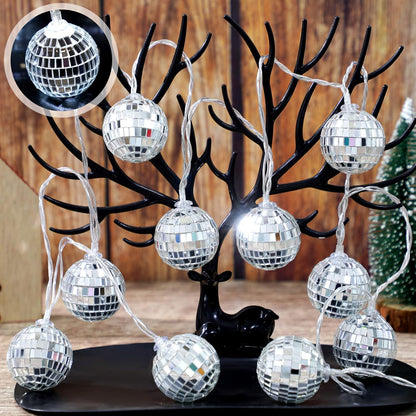 Zhanmai 30 LED Disco Ball String Lights Decor Lighted Mini Mirror Disco Balls Ornaments for 70s 80s Party Supplies Club(1.97 Inch Ball,Silver)