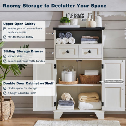 Bathroom Floor Cabinet, Farmhouse Storage Cabinet, 24" Wide Cabinet with Drawer, Adjustable Shelf, Barn Doors, Cabinets for Bathroom, Kitchen, Living Room, Off White