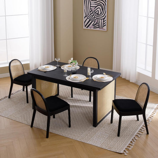 Mid Century Dining Chairs Set of 4, Accent Rattan Sherpa Fabric Side Chairs Kitchen Chair with