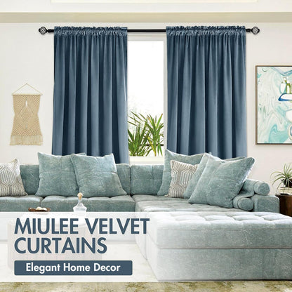 MIULEE Dark Slate Velvet Curtains Thermal Insulated Blackout Curtain Drapes for Bedroom Living Room Darkening 96 Inches Long Curtains Panels Rod Pocket Set of 2