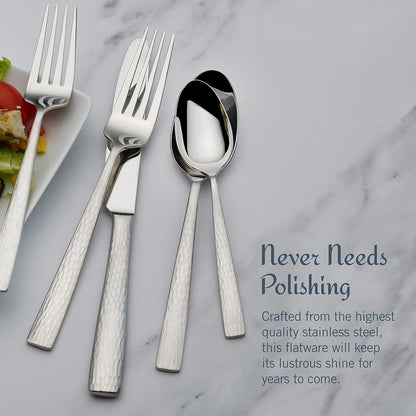 Mikasa Oliver Satin Flatware Set for 12, 65 Piece 18/10 Stainless Steel Silverware with Stylish Satin Finish and Serving Utensils, Durable Dinnerware Service