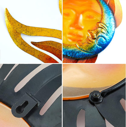 wotieuns Large Outdoor Metal Glass Sun and Moon Wall Decor Outdoor Sun Moon Wall Art 28 Inch