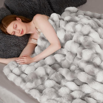 Touchat Luxury 1000GSM Rabbit Faux Fur Blanket, Super Heavy Warm Cozy Brown Blankets for Couch Bed Sofa, Ruched Plush Fuzzy Elegant Soft Reversible Mink Blanket Living Room Bedroom, 90" x 90"