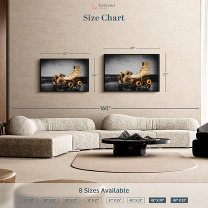 ElephantStock Vintage Skates Pop Wall Art - Horizontal Framed Canvas - 1-Piece Living Room Wall Decor - Sport Photography Canvas Print - Beige and Black Decor for Wall - 43" X 29"