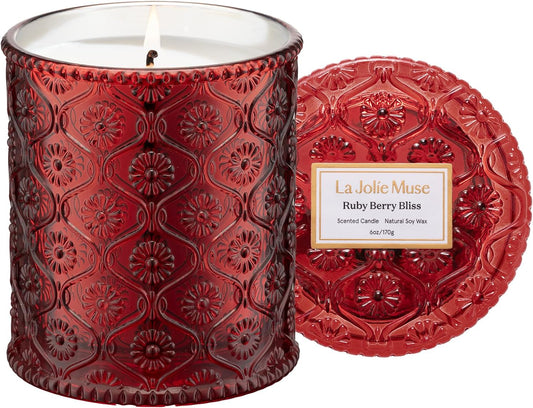 LA JOLIE MUSE Ruby Berry Bliss Scented Candle – Mandarin, Cranberry & Plum | 6 oz Festive Fall