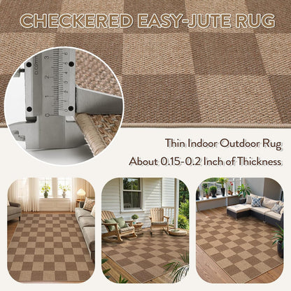 Lahome Checkered Easy Jute Living Room Rugs, 5x7 Large Dining Room Office Carpet Farmhouse Washable Area Rug, Checkerboard Neutral Non Slip Indoor Outdoor Carpet for Bedroom Entry Patio