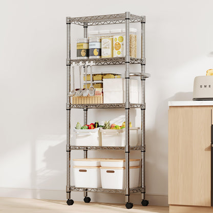 PeacefulHues 5-Tier Storage Shelves with Wheels and Adjustable Shelf, 1100 LBS Loading Capacity