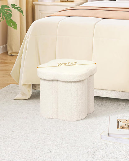 B FSOBEIIALEO Storage Ottoman Cube, Flowers Shaped Ottomans with Storage Foot Stool Footrest for Lving Room, Boucle Ottoman Seat for Dorm Room,Faux Teddy Fur, Cream White 12.6"x12.6"x12.6"
