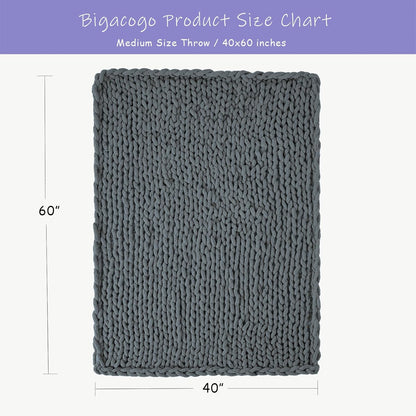 Bigacogo Chunky Knit Throw Blanket for Couch, 40x60 inches, 100% Hand Knitted with Thick Jumbo Chenille Yarn, Cozy Soft Large Rope Knot Cable Crochet Blankets for Sofa Bed Living Room, Iron Gray