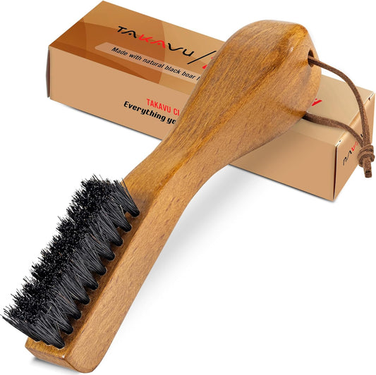 TAKAVU Stain Brush, Laundry Brush for Stain Removal, Natural Black Boar Bristle Cleaning Brush with