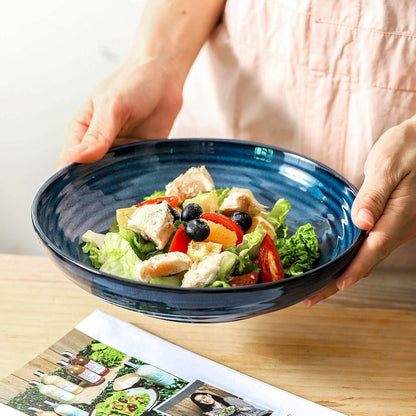 Pasta Bowls 32 OZ,Ceramic Salad Serving Bowls Set of 4,Large 8.7 inch Shallow Bowls Plates for Soup,Fruit,Noodle,Dinner,Dishwasher & Microwave Safe,Navy Blue
