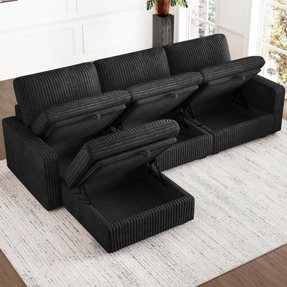 Belffin Modular Sectional Sofa with Storage Ottoman, Oversized Cloud Couch Sectional with Extra Deep Seat, Convertible L Shaped 4 Seater Sectional Couches for Living Room, Plush Corduroy Black