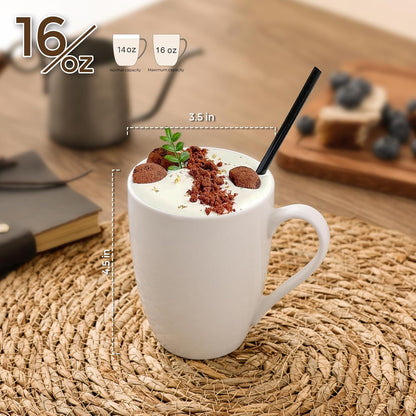 GBHOME 16oz Coffee Mugs Set of 6, Large Ceramic Coffee Mugs for Man, Woman, Dad, Mom, Modern Coffee Mugs Set with handle for Tea/Latte/Cappuccino/Milk/Cocoa. Dishwasher&Microwave Safe,White