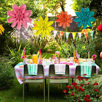 ADLKGG Hanging Colorful Paper Flower Fans Decorations, Flower Paper Fan Event Accessory for Tea Party, Wall Background Birthday, Wedding, Summer Party, Classroom Decor, Nursery Decoration, Set of 4